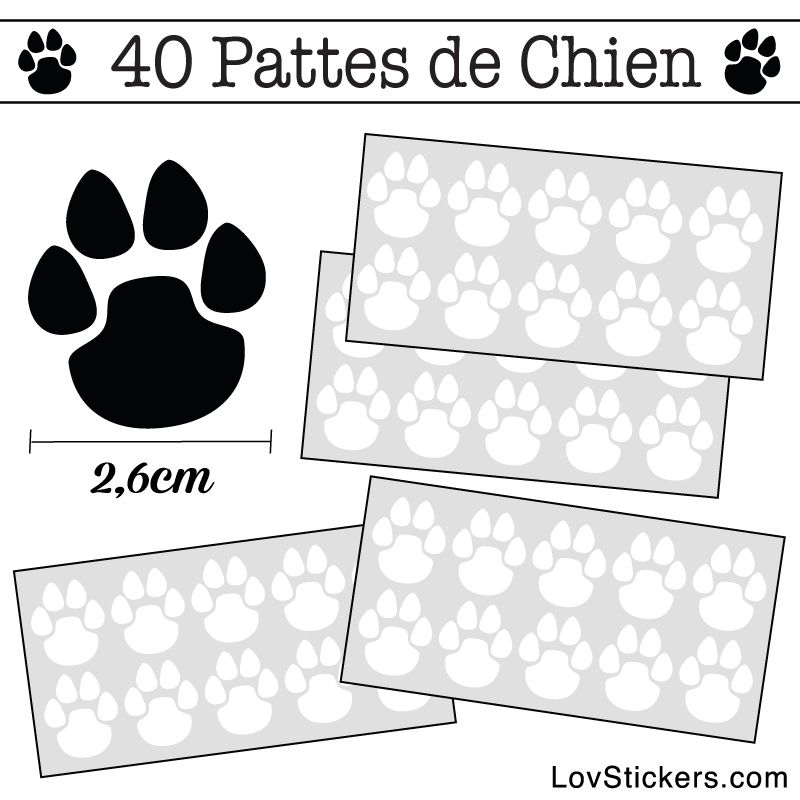 Stickers Pattes de Chien lot de 40 en 26 mm blanc