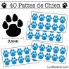 Stickers Pattes de Chien lot de 40 en 26 mm bleu clair