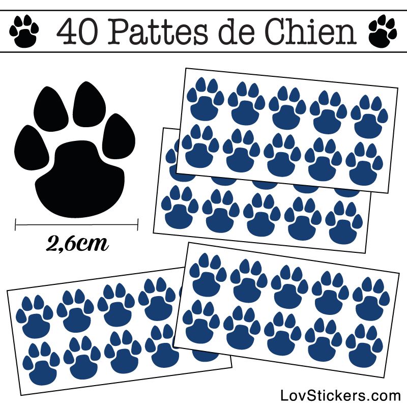 Stickers Pattes de Chien lot de 40 en 26 mm bleu