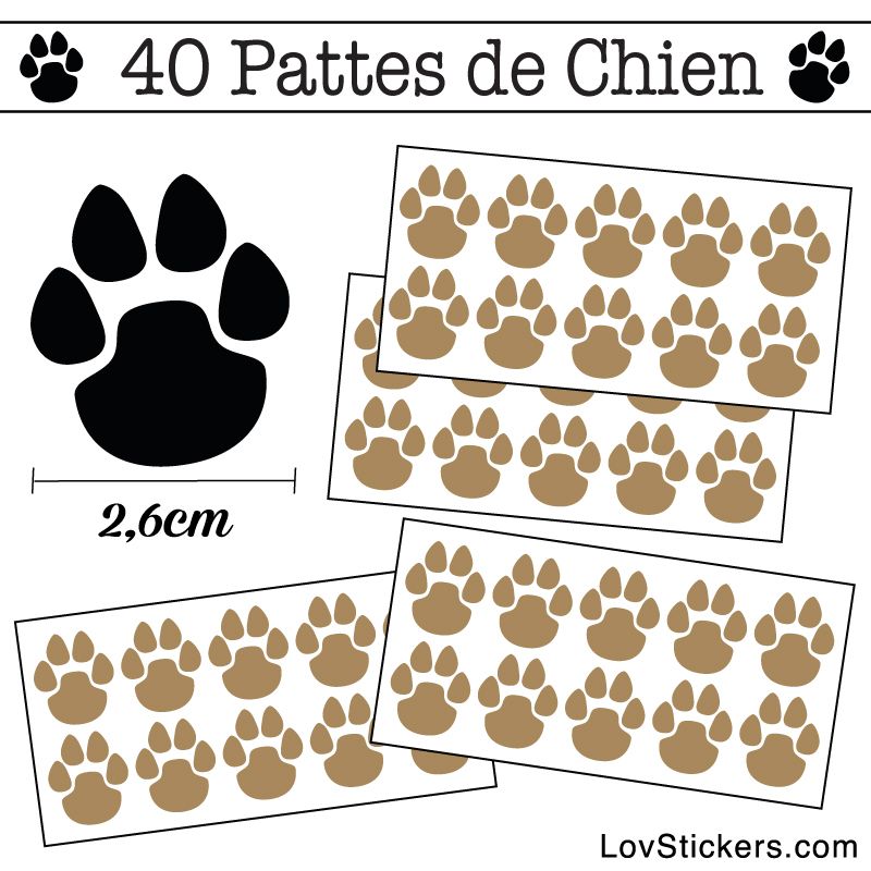 Stickers Pattes de Chien lot de 40 en 26 mm marron clair