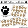 Stickers Pattes de Chien lot de 40 en 26 mm marron clair