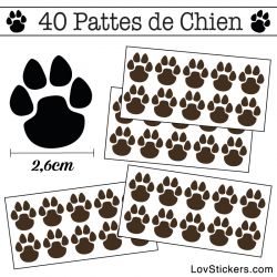 Stickers Pattes de Chien lot de 40 en 26 mm marron