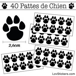 Stickers Pattes de Chien lot de 40 en 26 mm noir