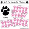 Stickers Pattes de Chien lot de 40 en 26 mm rose clair