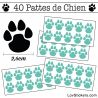 Stickers Pattes de Chien lot de 40 en 26 mm turquoise