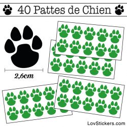 Stickers Pattes de Chien lot de 40 en 26 mm vert clair