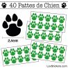 Stickers Pattes de Chien lot de 40 en 26 mm vert clair