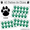 Stickers Pattes de Chien lot de 40 en 26 mm vert