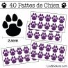 Stickers Pattes de Chien lot de 40 en 26 mm violet