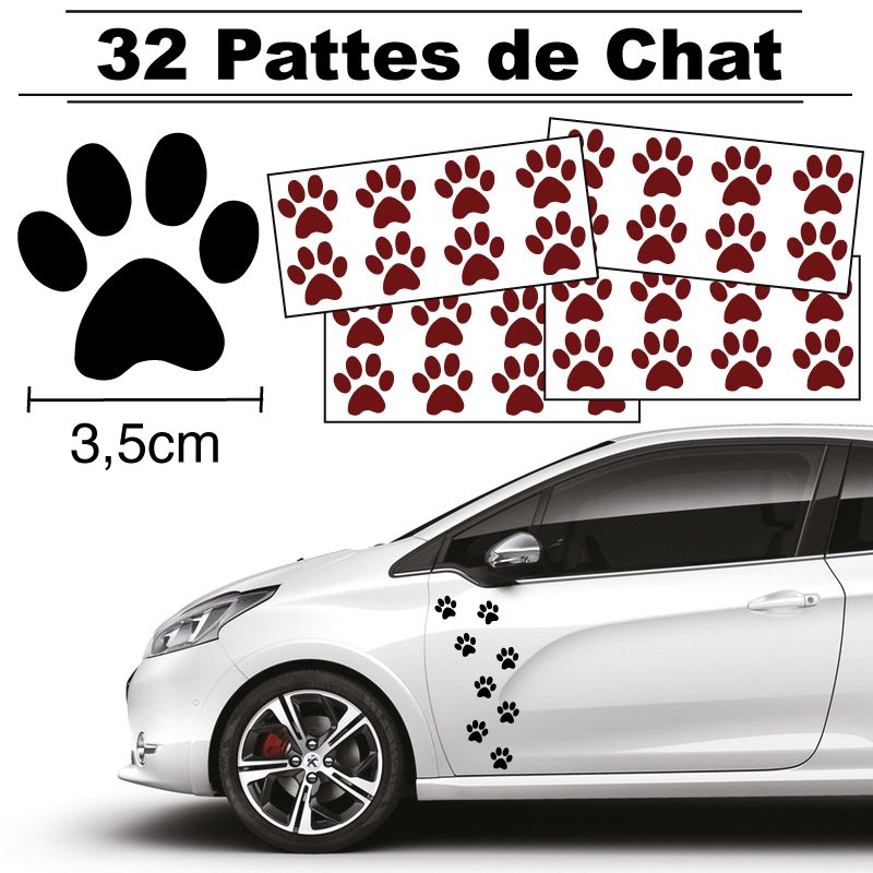 32 Stickers de Pattes de Chat largeur 35mm bordeaux