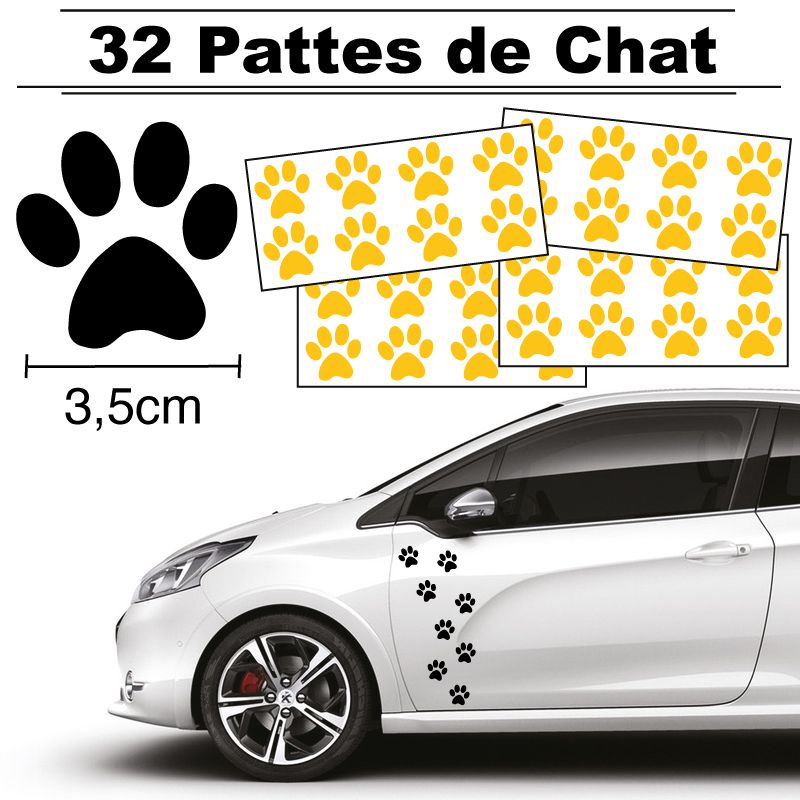 32 Stickers de Pattes de Chat largeur 35mm jaune