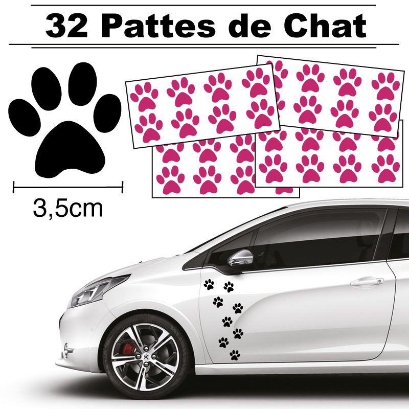 32 Stickers de Pattes de Chat largeur 35mm rose fushia