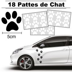 18 autocollants de Pattes de Chat en largeur 50mm et couleur blanche