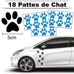 18 autocollants de Pattes de Chat en largeur 50mm et couleur bleu clair