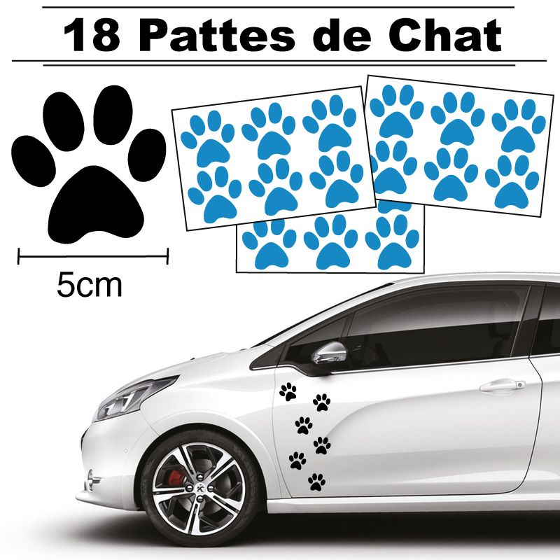 18 autocollants de Pattes de Chat en largeur 50mm et couleur bleu clair