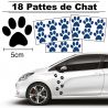 18 autocollants de Pattes de Chat en largeur 50mm et couleur bleu