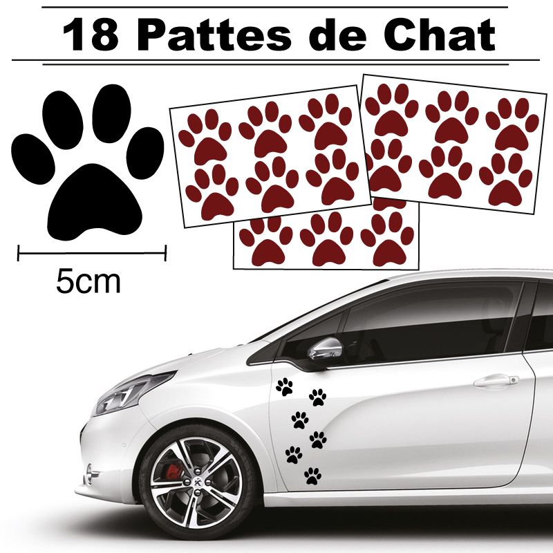 18 autocollants de Pattes de Chat en largeur 50mm et couleur bordeaux