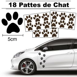 18 autocollants de Pattes de Chat en largeur 50mm et couleur marron