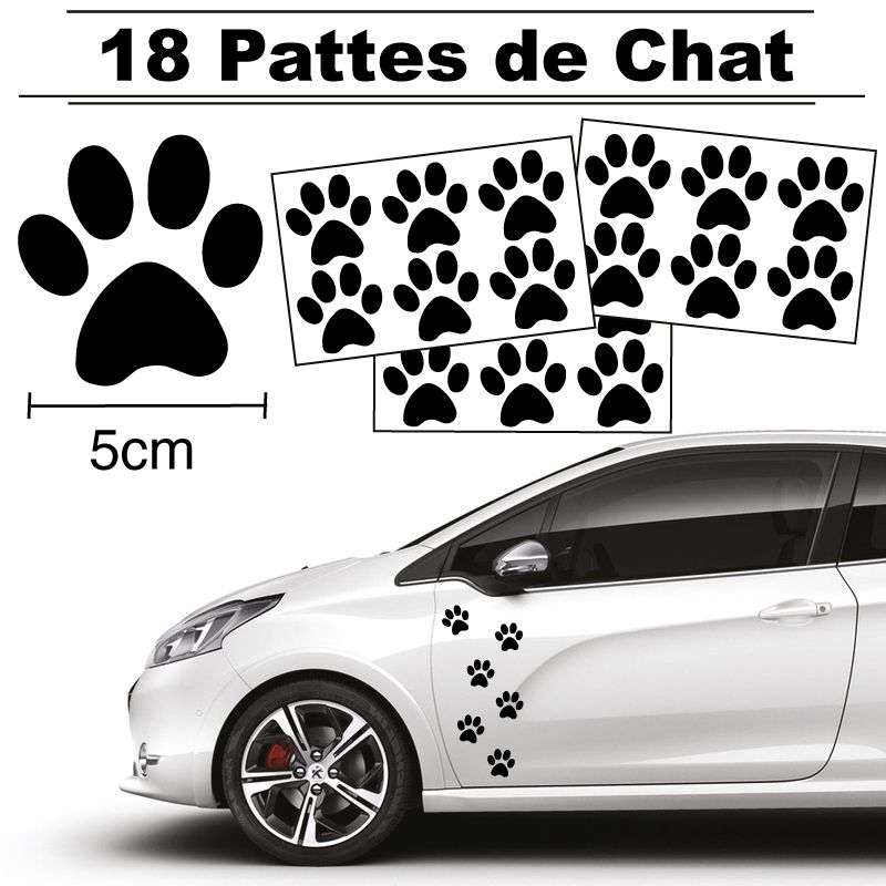 Lot de 18 Stickers Pattes de Chat - Autocollant Haute qualité Couleur  Exterieur Noir