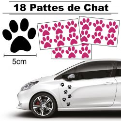 18 autocollants de Pattes de Chat en largeur 50mm et couleur rose fushia