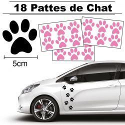 18 autocollants de Pattes de Chat en largeur 50mm et couleur rose clair