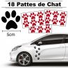 18 autocollants de Pattes de Chat en largeur 50mm et couleur rouge