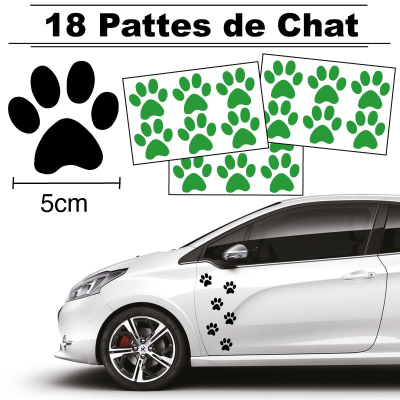 18 autocollants de Pattes de Chat en largeur 50mm et couleur vert