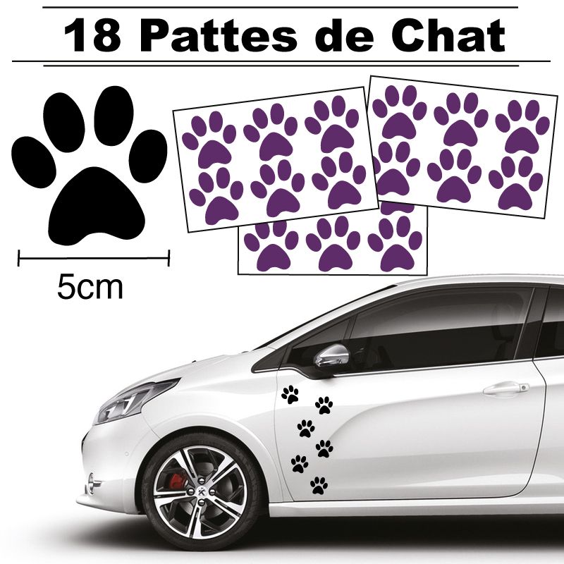 18 autocollants de Pattes de Chat en largeur 50mm et couleur violette