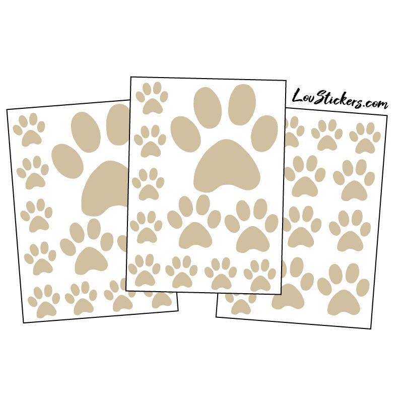 mix de 36 Stickers Pattes de Chat en taille de 3 à 10 cm beige