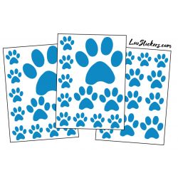 mix de 36 Stickers Pattes de Chat en taille de 3 à 10 cm bleu clair