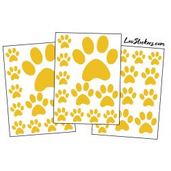 mix de 36 Stickers Pattes de Chat en taille de 3 à 10 cm jaune