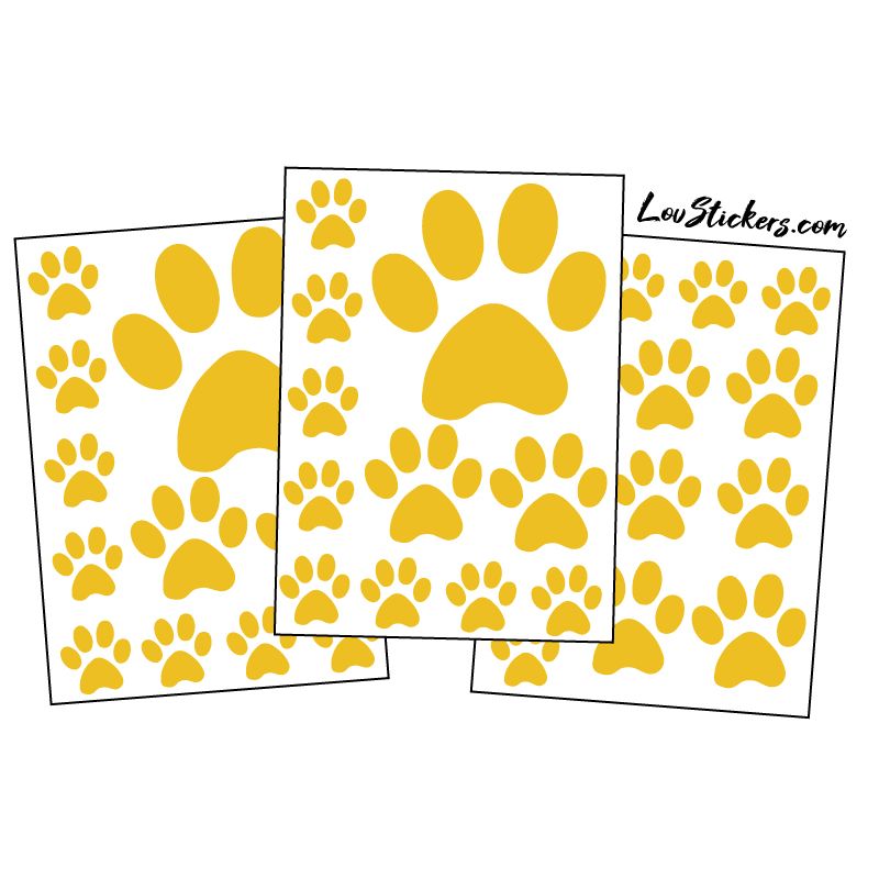 mix de 36 Stickers Pattes de Chat en taille de 3 à 10 cm jaune