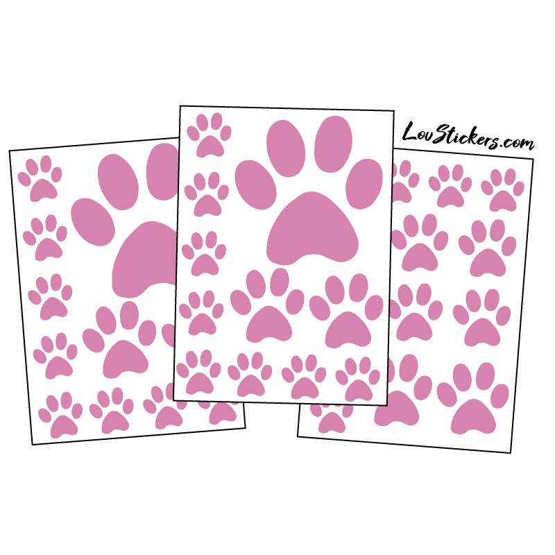 mix de 36 Stickers Pattes de Chat en taille de 3 à 10 cm rose clair