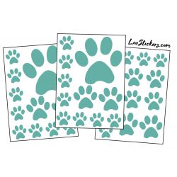 mix de 36 Stickers Pattes de Chat en taille de 3 à 10 cm turquoise