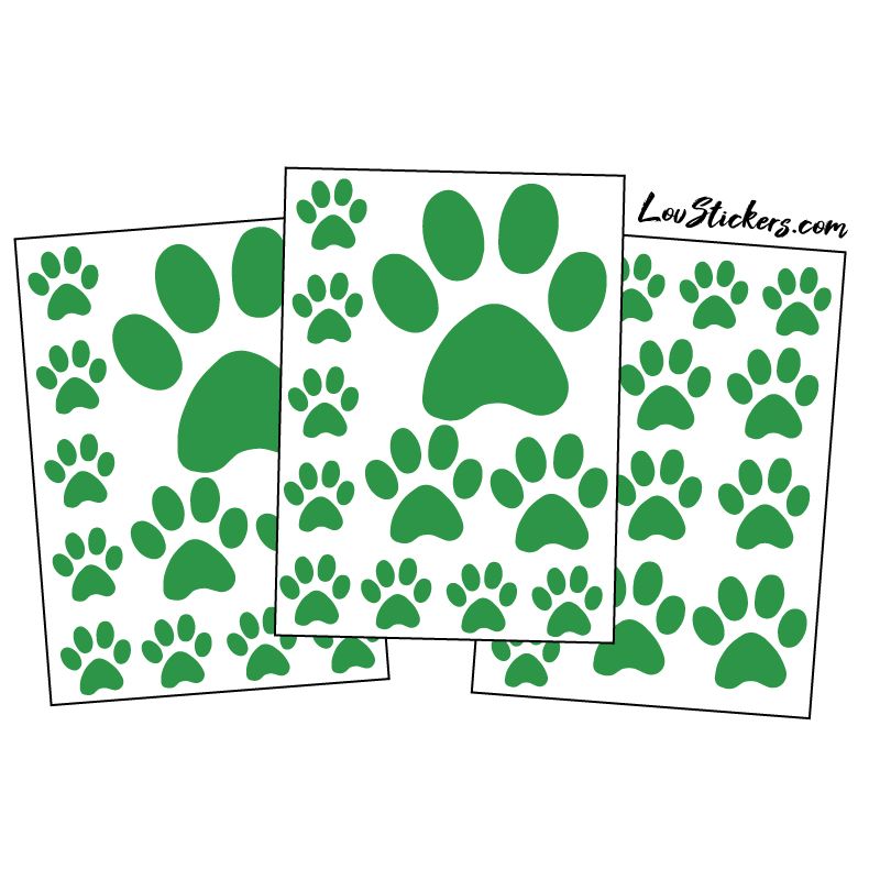 mix de 36 Stickers Pattes de Chat en taille de 3 à 10 cm vert clair