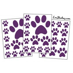 mix de 36 Stickers Pattes de Chat en taille de 3 à 10 cm violet