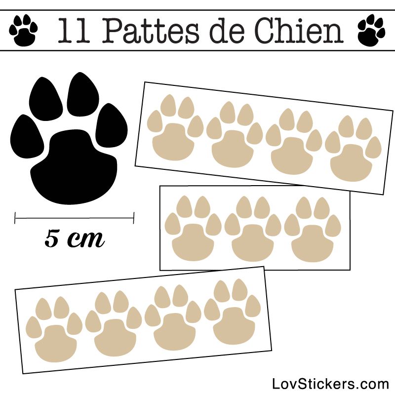 Stickers Pattes de Chien 50mm en lot de 11 beige