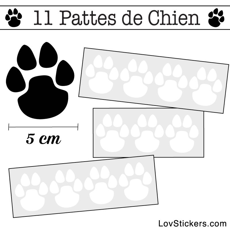 Stickers Pattes de Chien 50mm en lot de 11 blanc
