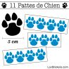 Stickers Pattes de Chien 50mm en lot de 11 bleu ciel