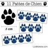 Stickers Pattes de Chien 50mm en lot de 11 bleu