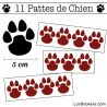 Stickers Pattes de Chien 50mm en lot de 11 bordeaux