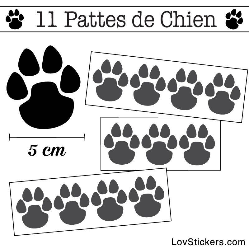 Stickers Pattes de Chien 50mm en lot de 11 gris fonce