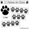 Stickers Pattes de Chien 50mm en lot de 11 gris fonce