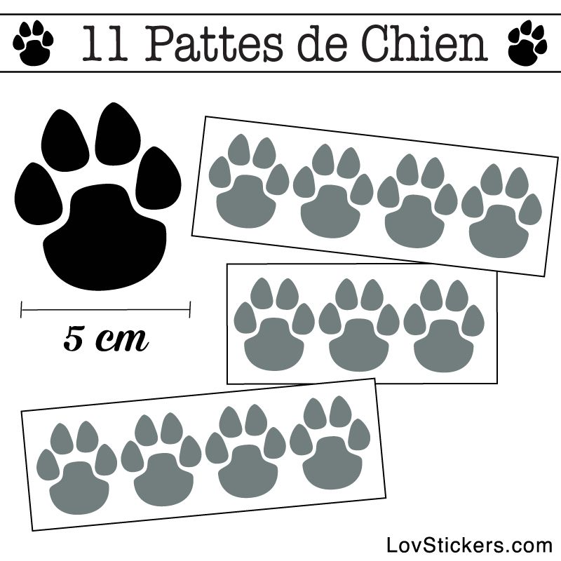 Stickers Pattes de Chien 50mm en lot de 11 gris