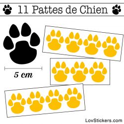 Stickers Pattes de Chien 50mm en lot de 11 jaune