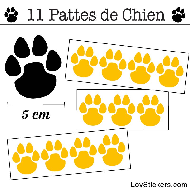 Stickers Pattes de Chien 50mm en lot de 11 jaune