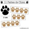 Stickers Pattes de Chien 50mm en lot de 11 marron clair