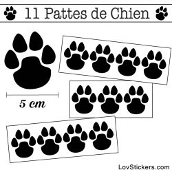 Stickers Pattes de Chien 50mm en lot de 11 noir