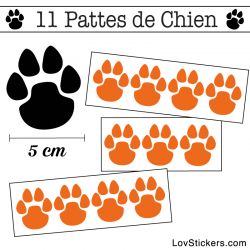 Stickers Pattes de Chien 50mm en lot de 11 orange