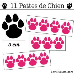 Stickers Pattes de Chien 50mm en lot de 11 rose fushia